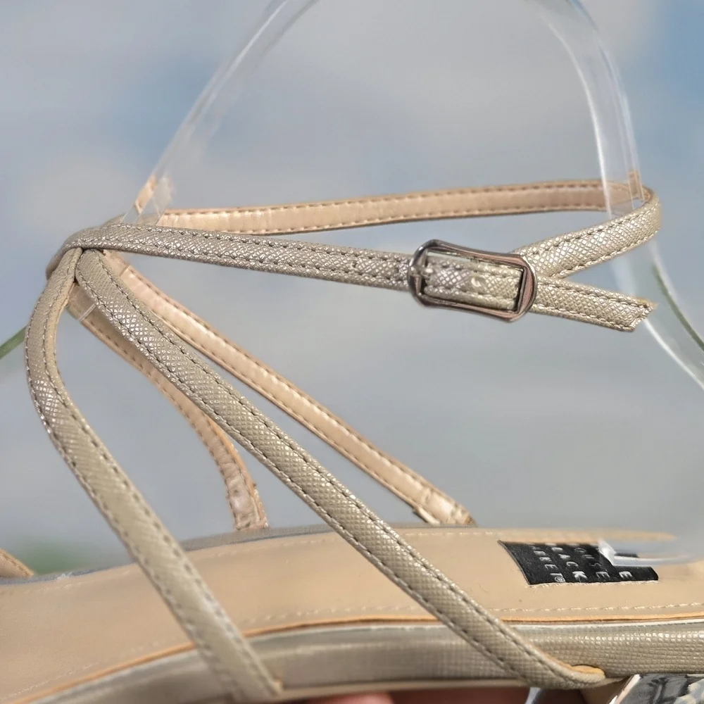 White House Black Market | Tillie elegant strappy ankle wrap mirror heels
